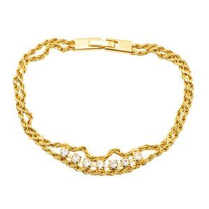 Vintage 1970's Gold Plated Seven Crystal Bracelet Made In South Korea 7.1 Inches